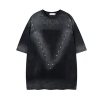 Jiayiku  Summer American Retro Fashion Brand Rivet Dirty Dye Washed T-shirt Short Sleeve Men's Loose Half Sleeve Top main image 4