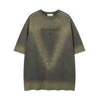 Jiayiku  Summer American Retro Fashion Brand Rivet Dirty Dye Washed T-shirt Short Sleeve Men's Loose Half Sleeve Top sku image 5