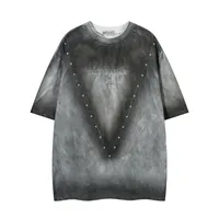 Jiayiku  Summer American Retro Fashion Brand Rivet Dirty Dye Washed T-shirt Short Sleeve Men's Loose Half Sleeve Top sku image 11
