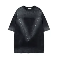 Jiayiku  Summer American Retro Fashion Brand Rivet Dirty Dye Washed T-shirt Short Sleeve Men's Loose Half Sleeve Top sku image 9