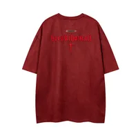Jiayiku  Summer T-shirt Men's American Street Dark Fashion Brand Cross Embroidered Suede Short-sleeved T-shirt Men main image 1