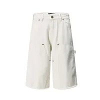 Jiayiku Men's  American Retro Rivet Cutting Wood Fold Denim Shorts Men's Washed Damaged Five-point Pants main image 1
