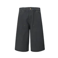 Jiayiku Men's  American Retro Rivet Cutting Wood Fold Denim Shorts Men's Washed Damaged Five-point Pants main image 3