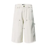 Jiayiku Men's  American Retro Rivet Cutting Wood Fold Denim Shorts Men's Washed Damaged Five-point Pants sku image 2