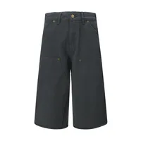 Jiayiku Men's  American Retro Rivet Cutting Wood Fold Denim Shorts Men's Washed Damaged Five-point Pants sku image 10