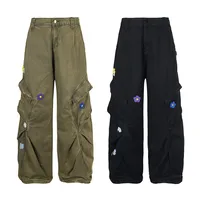 Jiayiku Men's Clothing  High Street American Style Trendy Brand Heavy Washed Flower Embroidered Caught Pants Straight-barrel Wide-leg Pants main image 5
