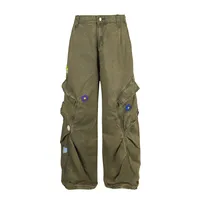 Jiayiku Men's Clothing  High Street American Style Trendy Brand Heavy Washed Flower Embroidered Caught Pants Straight-barrel Wide-leg Pants sku image 5