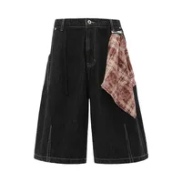 Jiayiku Men's  Summer American Retro Hip-hop Hip-hop Washed Denim Shorts Tassel Wide-leg Pants sku image 4