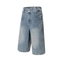 Jiayiku Men's  Summer New American Style Retro Washed Denim Shorts Distinctive Pocket Wide Leg Pants main image 2
