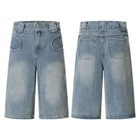 Jiayiku Men's  Summer New American Style Retro Washed Denim Shorts Distinctive Pocket Wide Leg Pants main image 5