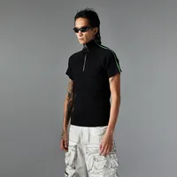 Jiayiku Men's  Summer  Light Luxury Threaded Base Shirt Solid Color Half Open Neck Slim-fit Short-sleeved T-shirt For Men main image 1
