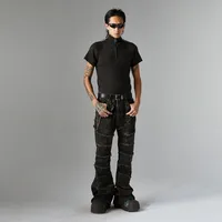 Jiayiku Men's  Summer  Light Luxury Threaded Base Shirt Solid Color Half Open Neck Slim-fit Short-sleeved T-shirt For Men main image 2