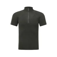 Jiayiku Men's  Summer  Light Luxury Threaded Base Shirt Solid Color Half Open Neck Slim-fit Short-sleeved T-shirt For Men sku image 3