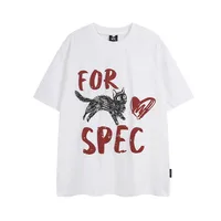 Jiayiku Men's  Summer American Retro Fashion Brand Heavy 300g Fun Cat Graffiti Short Sleeve T-shirt Men main image 1