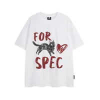 Jiayiku Men's  Summer American Retro Fashion Brand Heavy 300g Fun Cat Graffiti Short Sleeve T-shirt Men sku image 4