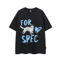 Jiayiku Men's  Summer American Retro Fashion Brand Heavy 300g Fun Cat Graffiti Short Sleeve T-shirt Men sku image 8