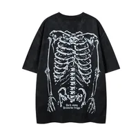 Jiayiku Men's  American Street Dark Tide Brand Tee Skull Skeleton Printed Suede Short-sleeved T-shirt For Men main image 1