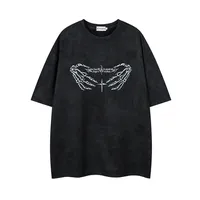 Jiayiku Men's  American Street Dark Tide Brand Tee Skull Skeleton Printed Suede Short-sleeved T-shirt For Men main image 2