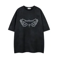 Jiayiku Men's  American Street Dark Tide Brand Tee Skull Skeleton Printed Suede Short-sleeved T-shirt For Men sku image 10