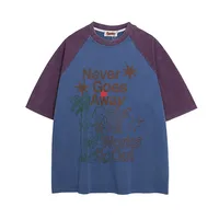 Jiayiku Men's  Summer American Retro Fashion Brand Couple Tee Washed Old Cotton T-shirt Short-sleeved Color-matching main image 1