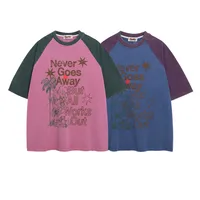 Jiayiku Men's  Summer American Retro Fashion Brand Couple Tee Washed Old Cotton T-shirt Short-sleeved Color-matching main image 5