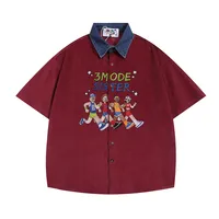 Jiayiku Men's  Summer American Style Antique Ins Trendy Cartoon Character Embroidered Corduroy Shirt Short Sleeve main image 2