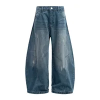Jiayi Library Men's Clothing  American High Street Retro Ripped Washed Jeans Men's And Women's Vibe Machete Wide Leg Pants sku image 3