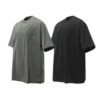 Jiayiku Men's  Summer American Retro Fashion Brand Washed Tee Shark Gill Pleated Design Short-sleeved T-shirt For Men main image 3