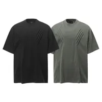 Jiayiku Men's  Summer American Retro Fashion Brand Washed Tee Shark Gill Pleated Design Short-sleeved T-shirt For Men main image 5