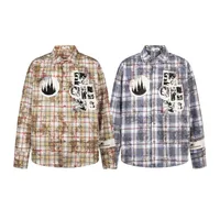 Jiayiku Men's  Spring American Retro Cleanfit Paid Embroidered Plaid Shirt Antique Style Shirt main image 5