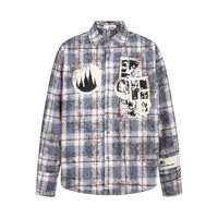 Jiayiku Men's  Spring American Retro Cleanfit Paid Embroidered Plaid Shirt Antique Style Shirt sku image 5