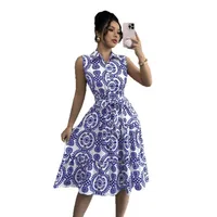 Wholesale Women's Elegant Streetwear Printing Casual Holiday Daily Turndown Sleeveless Sheath Dress main image 5