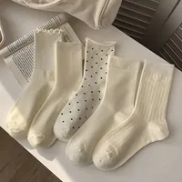 Milk White Mid-length Stockings Spring And Summer All-match Solid Color Stacking Stockings Autumn Stockings Wave Dot Ear Edge Moon Socks Foreign Trade main image 1