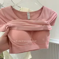 Ice Cream Pleated Bubble Slim Seamless V-neck Short Sleeve Sports Fixed Coaster Yoga Clothes Fitness Top Women main image 1