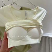 Ice Cream Pleated Bubble Slim Seamless V-neck Short Sleeve Sports Fixed Coaster Yoga Clothes Fitness Top Women main image 3