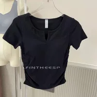 Ice Cream Pleated Bubble Slim Seamless V-neck Short Sleeve Sports Fixed Coaster Yoga Clothes Fitness Top Women sku image 2