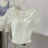 Ice Cream Pleated Bubble Slim Seamless V-neck Short Sleeve Sports Fixed Coaster Yoga Clothes Fitness Top Women sku image 4