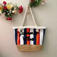 New Tassel Striped Shoulder Bag For Women, Large Capacity, Versatile And Fashionable Straw Beach Bag, Embroidered Letter Tote Bag main image 1