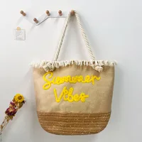 New Tassel Striped Shoulder Bag For Women, Large Capacity, Versatile And Fashionable Straw Beach Bag, Embroidered Letter Tote Bag main image 3