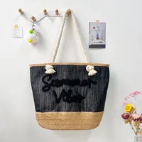 New Tassel Striped Shoulder Bag For Women, Large Capacity, Versatile And Fashionable Straw Beach Bag, Embroidered Letter Tote Bag sku image 3