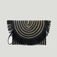 Paper Straw Woven Tassel Clutch Bag  Fashion Straw Envelope Bag Women's Wholesale Flip Cover Contrasting Color Stitching Clutch Bag main image 1