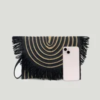 Paper Straw Woven Tassel Clutch Bag  Fashion Straw Envelope Bag Women's Wholesale Flip Cover Contrasting Color Stitching Clutch Bag main image 2