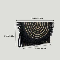 Paper Straw Woven Tassel Clutch Bag  Fashion Straw Envelope Bag Women's Wholesale Flip Cover Contrasting Color Stitching Clutch Bag main image 3