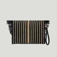 Paper Straw Woven Tassel Clutch Bag  Fashion Straw Envelope Bag Women's Wholesale Flip Cover Contrasting Color Stitching Clutch Bag main image 4