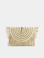 Paper Straw Woven Tassel Clutch Bag  Fashion Straw Envelope Bag Women's Wholesale Flip Cover Contrasting Color Stitching Clutch Bag sku image 2