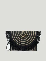 Paper Straw Woven Tassel Clutch Bag  Fashion Straw Envelope Bag Women's Wholesale Flip Cover Contrasting Color Stitching Clutch Bag sku image 1