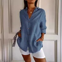 New Single-breasted Pleated Lapel Shirt Independent Station Explosions Women's Solid Color  Sleeve Top main image 1