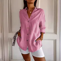 New Single-breasted Pleated Lapel Shirt Independent Station Explosions Women's Solid Color  Sleeve Top main image 2