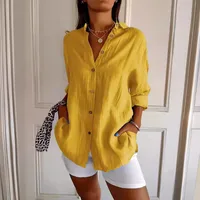 New Single-breasted Pleated Lapel Shirt Independent Station Explosions Women's Solid Color  Sleeve Top main image 3
