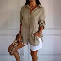New Single-breasted Pleated Lapel Shirt Independent Station Explosions Women's Solid Color  Sleeve Top main image 4